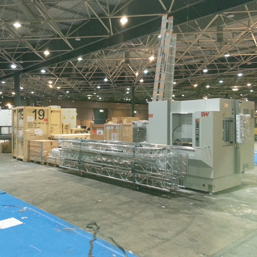Trade show booth dismantling stored material before pickup