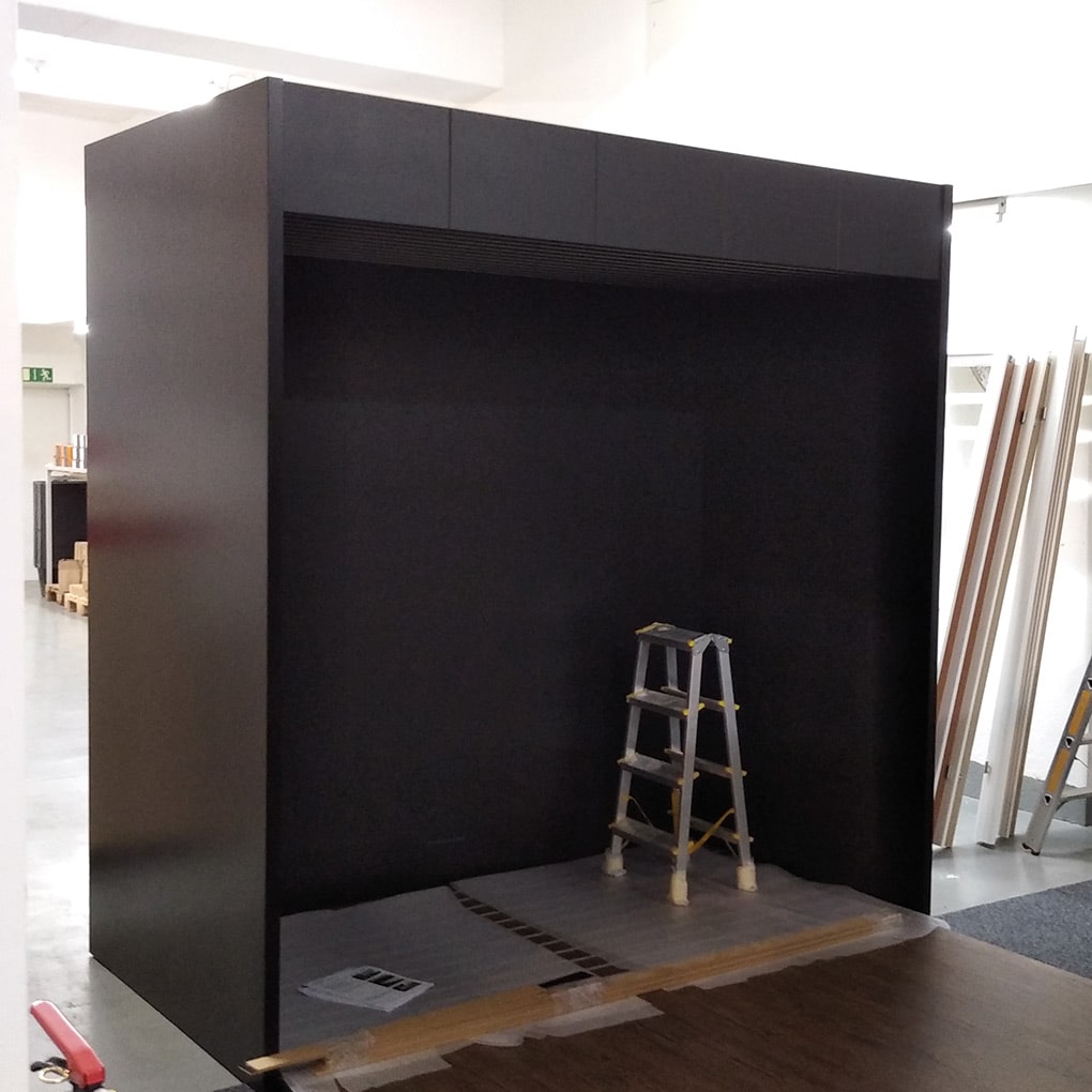 A box-shaped store in store system during construction