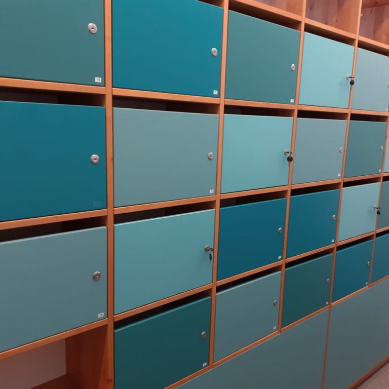 fancy fronts of a custom built shelf unit