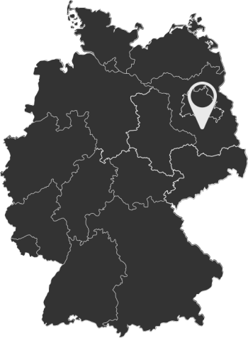 a dark map of Germany with the company location of the my Assembly team south of Berlin